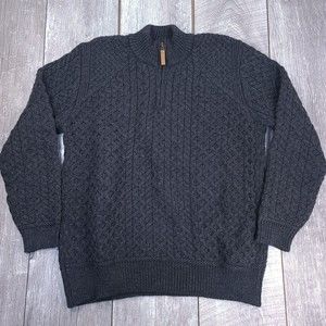 Aran Crafts Sweater Mens Large Gray Super Soft Merino Wool Pullover Top